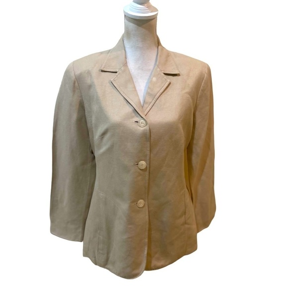 Vintage 1990’s mary McFadden linen blend beige lined 3 button blazer jacket sz 8 - Picture 1 of 12